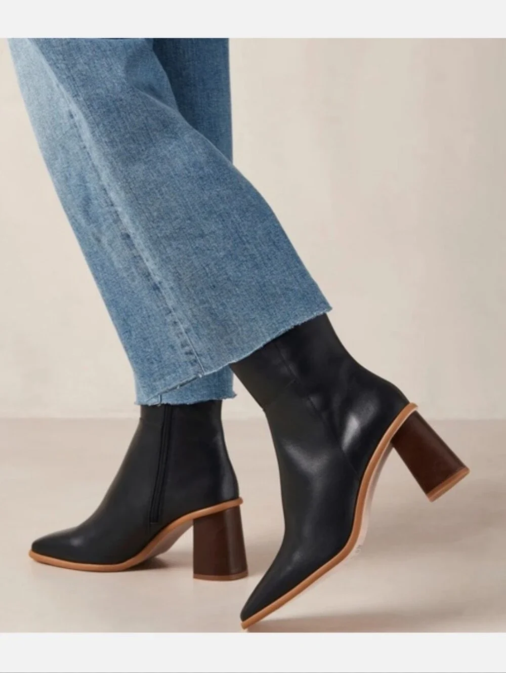 Alohas East Black Leather Square Toe Ankle Boots‎ Wood Block Heel Spain Size 41